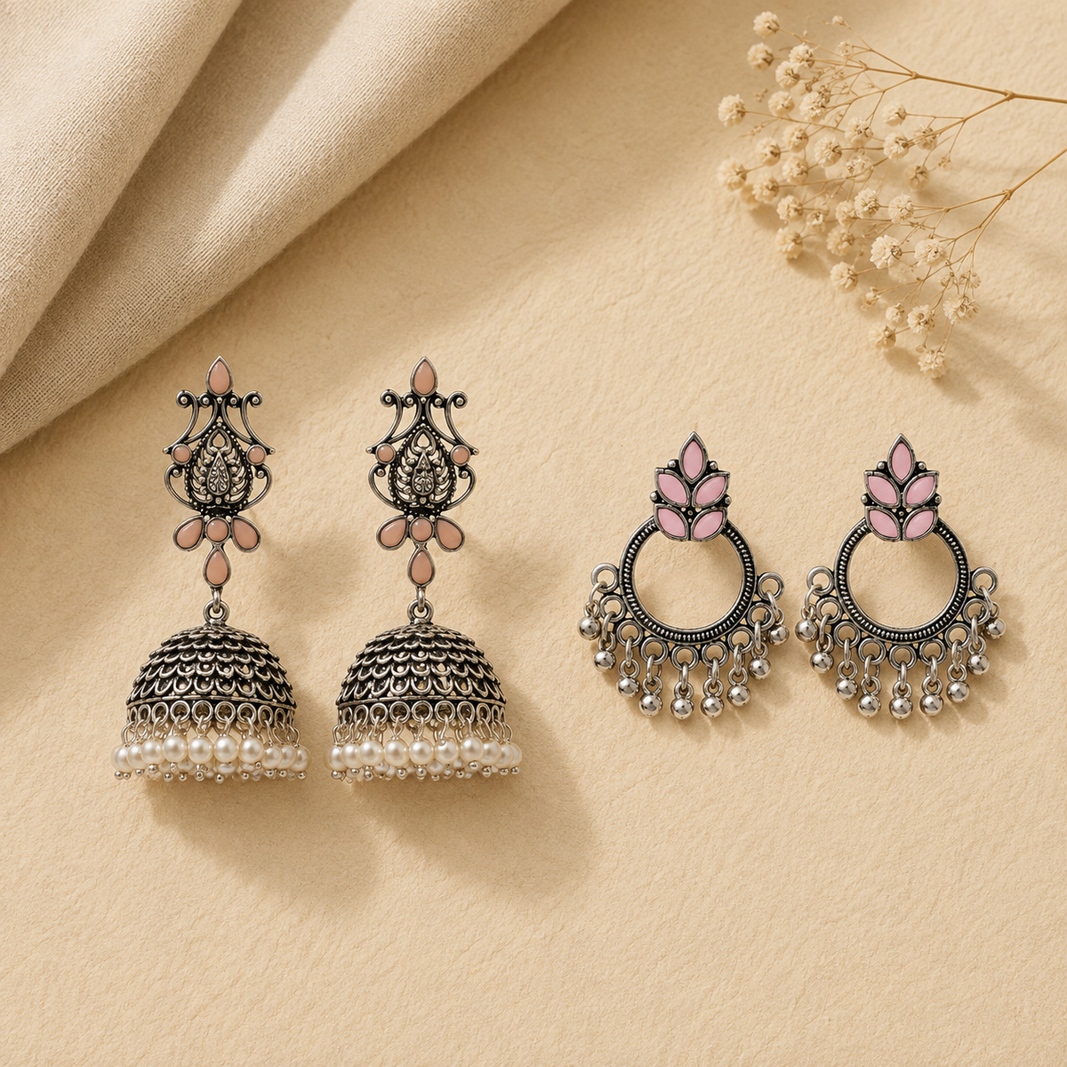 Kalash Kamal earring  Fine Shine stud earrings (Baby Pink) Combo set