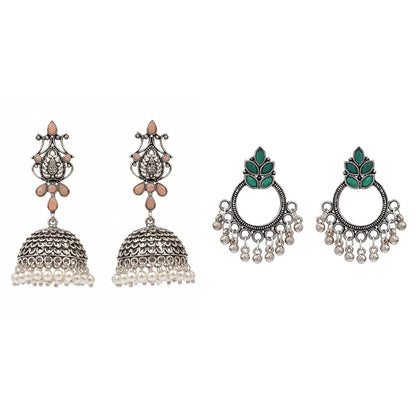 Kalash Kamal earring (Light Orange) Fine Shine stud earrings (Green) Combo set