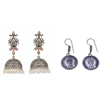 Kalash Kamal earring  Crown Jewel dangler earrings (Silver) Combo set
