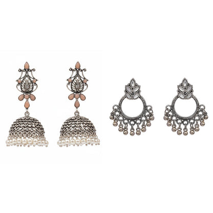 Kalash Kamal earring (Light Orange) Fine Shine stud earrings (White) Combo set