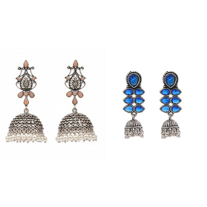 Kalash Kamal earring (Light Orange) Dazzle Dash Jhumki earring (Blue) Combo set