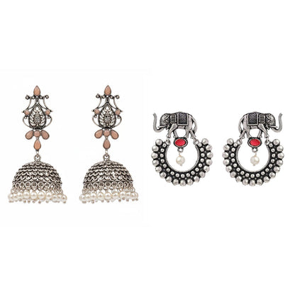 Kalash Kamal earring  Elephant Arc dangler earrings (Dark Red) Combo set