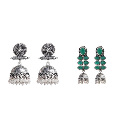 Dazzle Dash Jhumki earring (Green) Charmbell earrings (White) Combo set