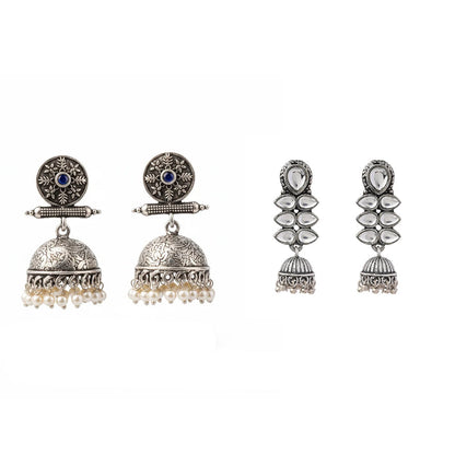 Dazzle Dash Jhumki earring (White) Charmbell earrings (Blue) Combo set