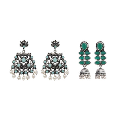 Dazzle Dash Jhumki earring (Green) Peacock glow stone studded dangler earrings (Mint) Combo set