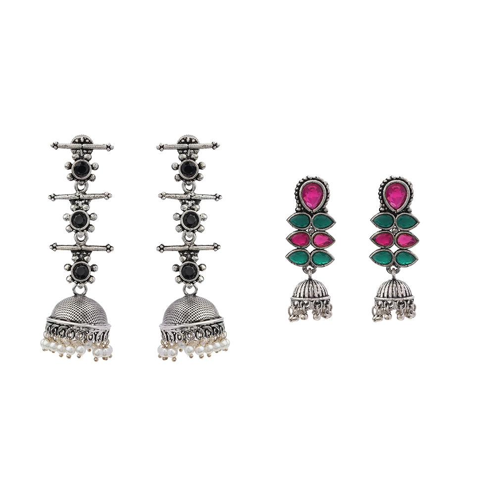 Royal Triple Bell Layered Jhumka Earring (Black) Dazzle Dash Jhumki earring (Multicolored) Combo set