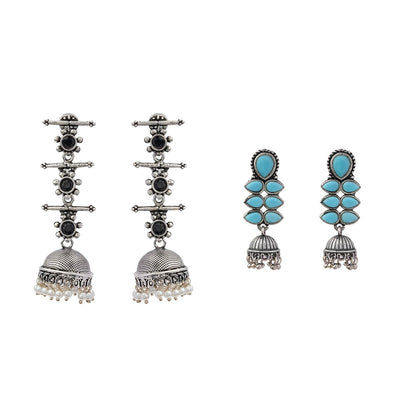 Royal Triple Bell Layered Jhumka Earring (Black) Dazzle Dash Jhumki earring (Sky Blue) Combo set