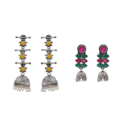 Royal Triple Bell Layered Jhumka Earring (Yellow) Dazzle Dash Jhumki earring (Multicolored) Combo set