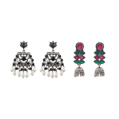 Peacock glow stone studded dangler earrings (Black) Dazzle Dash Jhumki earring (Multicolored) Combo set
