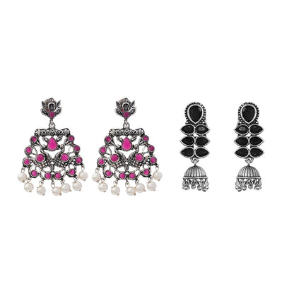 Peacock glow stone studded dangler earrings (Red) Dazzle Dash Jhumki earring (Black) Combo set