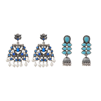 Peacock glow stone studded dangler earrings (Blue) Dazzle Dash Jhumki earring (Sky Blue) Combo set