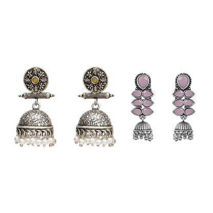 Charmbell earrings (Yellow) Dazzle Dash Jhumki earring (Baby Pink) Combo set