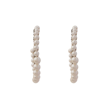 Leaf Cascade jhumki earrings (Red) Pearl Prestige hoop earrings (White) Combo set