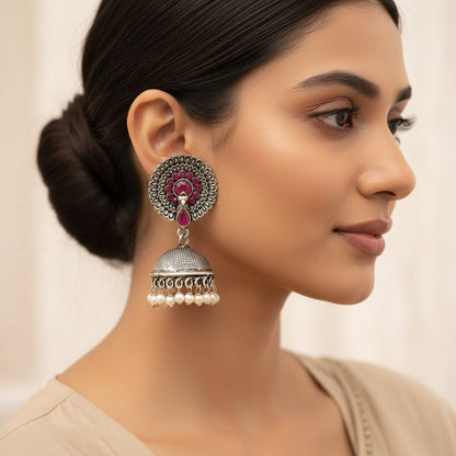 Evergreen earrings (Red) Precious Petal stone studded dangler earring (White) Combo set