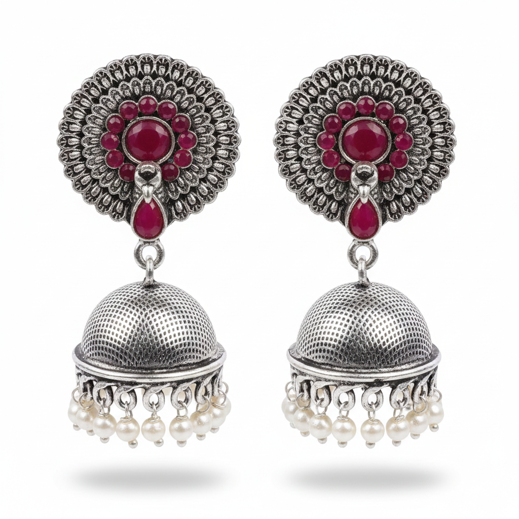 Evergreen earrings (Red) Double boho floral dangler earring (Mint) Combo set