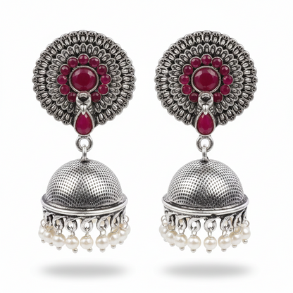 Evergreen earrings (Red) Precious Petal stone studded dangler earring (White) Combo set