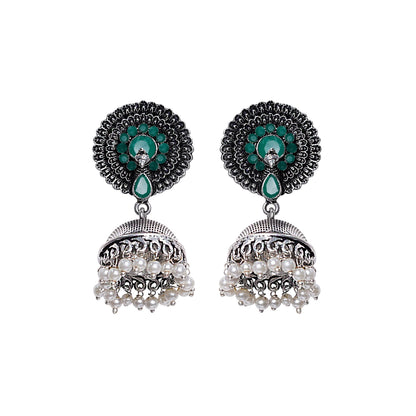 Evergreen earrings (Green) Precious Petal stone studded dangler earring (Blue) Combo set