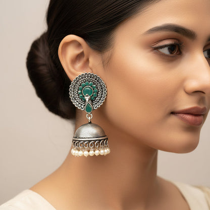 Peacock glow stone studded dangler earrings &Evergreen jhumka earrings Combo set for Women and Girl