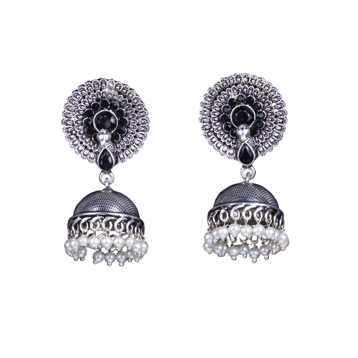 Evergreen earrings (Black) Double boho floral dangler earring (Blue) Combo set