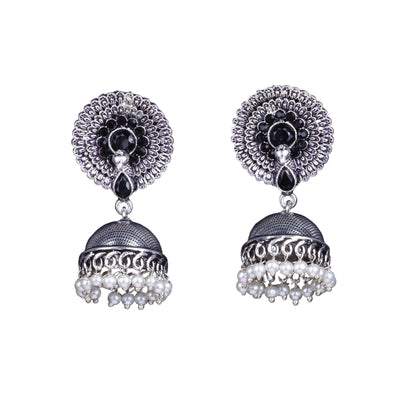 Evergreen earrings (Black) Double boho floral dangler earring (Blue) Combo set
