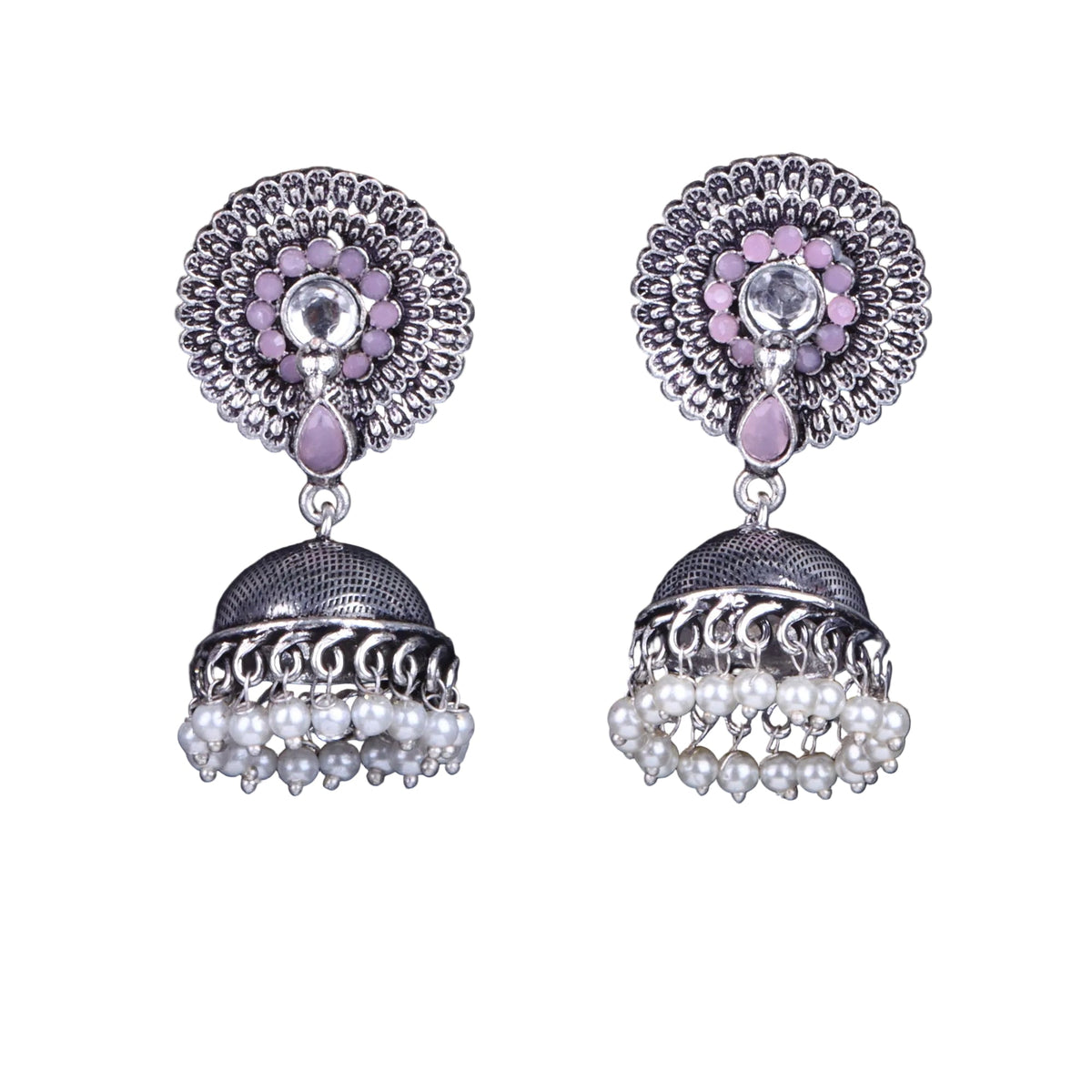 Carved Charm Dangler earrings (White) Evergreen earrings (Baby Pink) Combo set