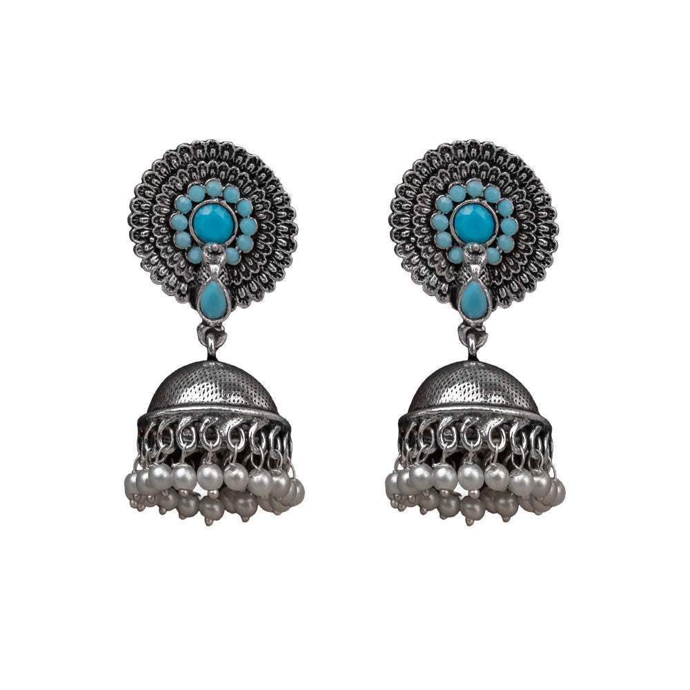 Evergreen earrings (Sky Blue) Peacock royale dangler earrings (Silver) Combo set