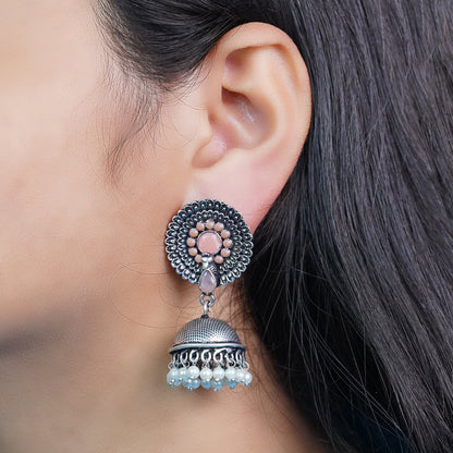 Evergreen earrings (Light Orange) Precious Petal stone studded dangler earring (Baby Pink) Combo set