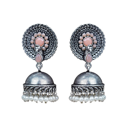 Evergreen earrings (Light Orange) Precious Petal stone studded dangler earring (Baby Pink) Combo set