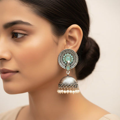 Evergreen earrings (Mint) Evil Eye guard dangler earrings (Silver) Combo set