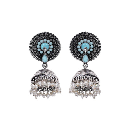 Evergreen earrings (Mint) Royal Triple Bell Layered Jhumka Earring (Black) Combo set