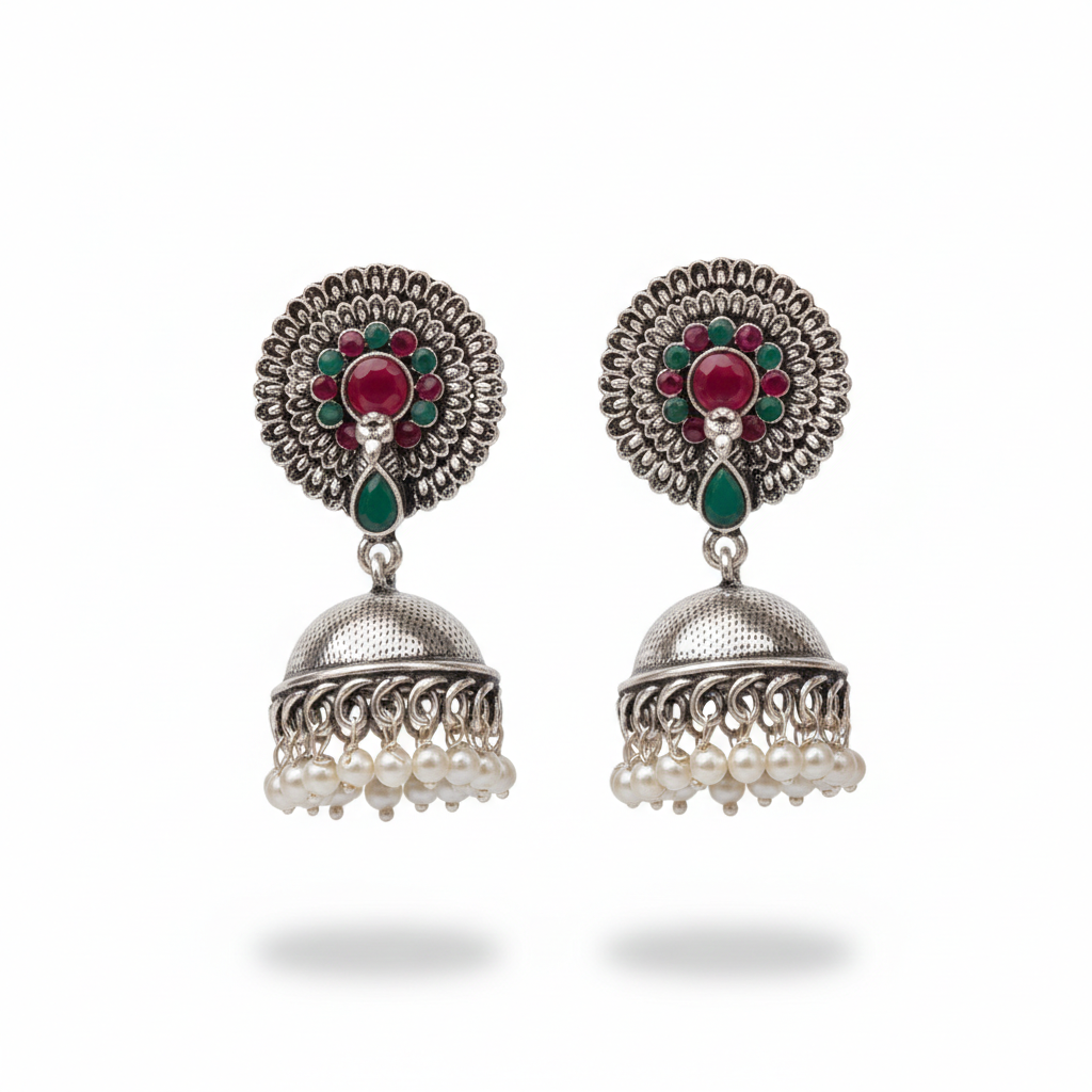 Evergreen earrings (Multicolored) Flora-Aura stone studded dangler earrings (Yellow) Combo set