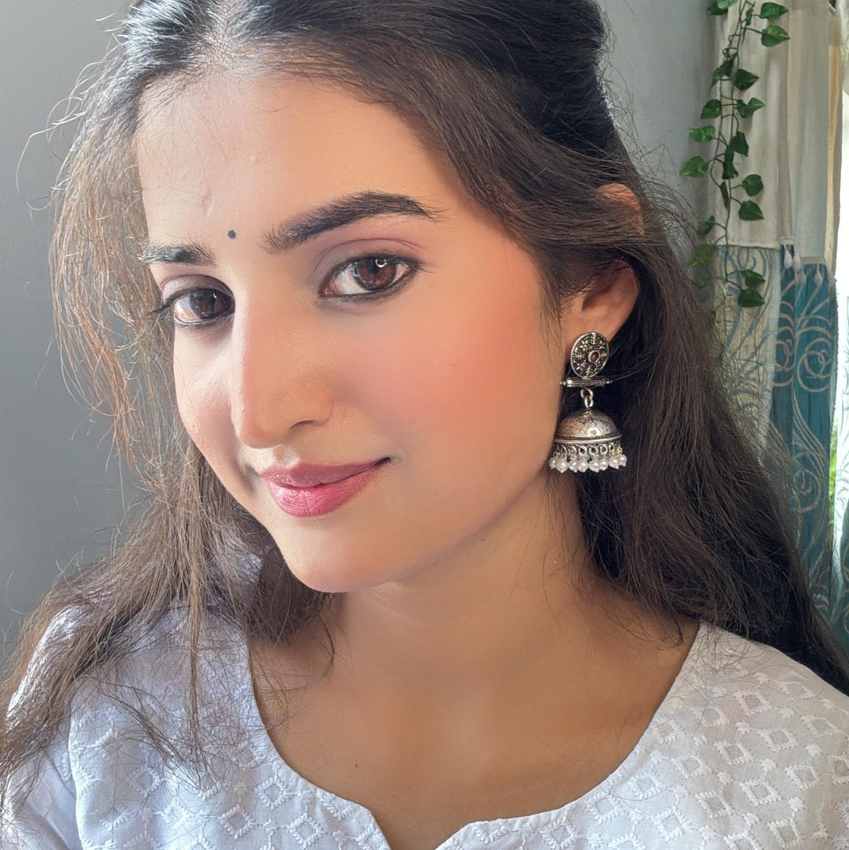 Royal Triple Bell Layered Jhumka Earring (Black) Charmbell earrings (Red) Combo set