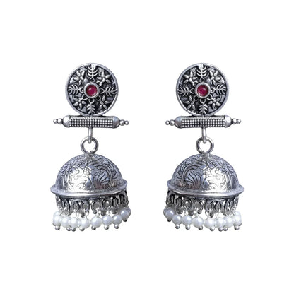 Peacock glow stone studded dangler earrings (White) Charmbell earrings (Red) Combo set