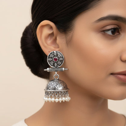 Carved Charm Dangler earrings (White) Charmbell earrings (Red) Combo set