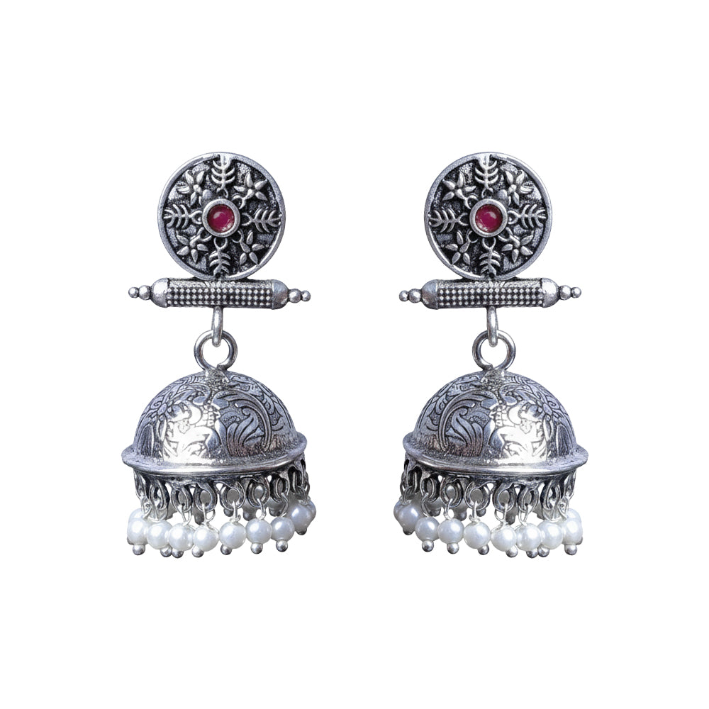 Carved Charm Dangler earrings (White) Charmbell earrings (Red) Combo set