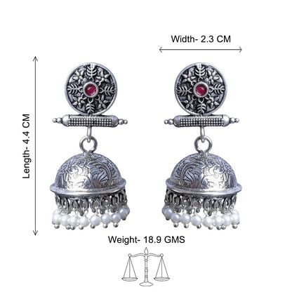 Peacock glow stone studded dangler earrings (White) Charmbell earrings (Red) Combo set