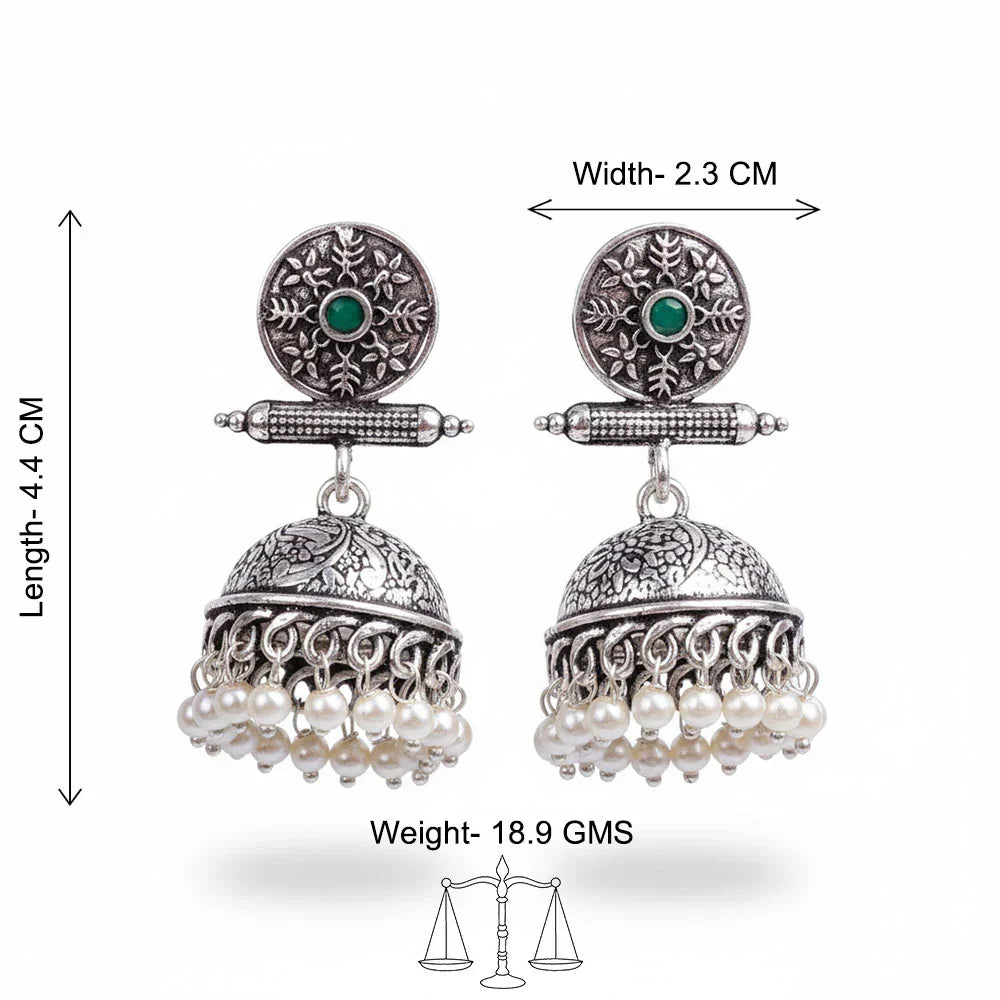 Charmbell earrings (Green) Dazzle Dash Jhumki earring (Black) Combo set