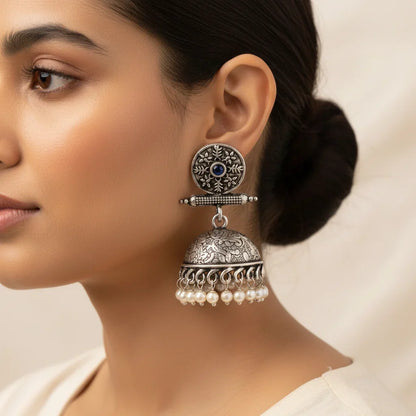 Charmbell earrings (Blue) Dazzle Dash Jhumki earring (Green) Combo set