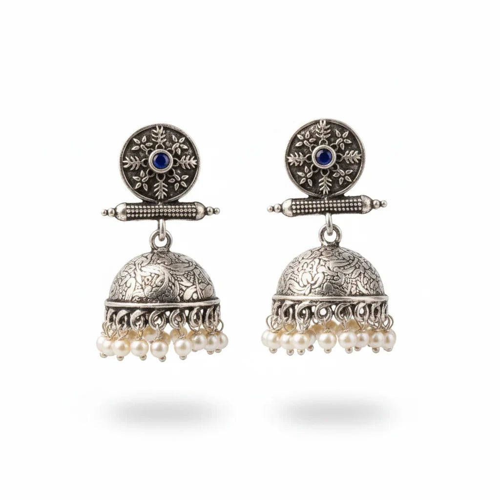 Dazzle Dash Jhumki earring (White) Charmbell earrings (Blue) Combo set