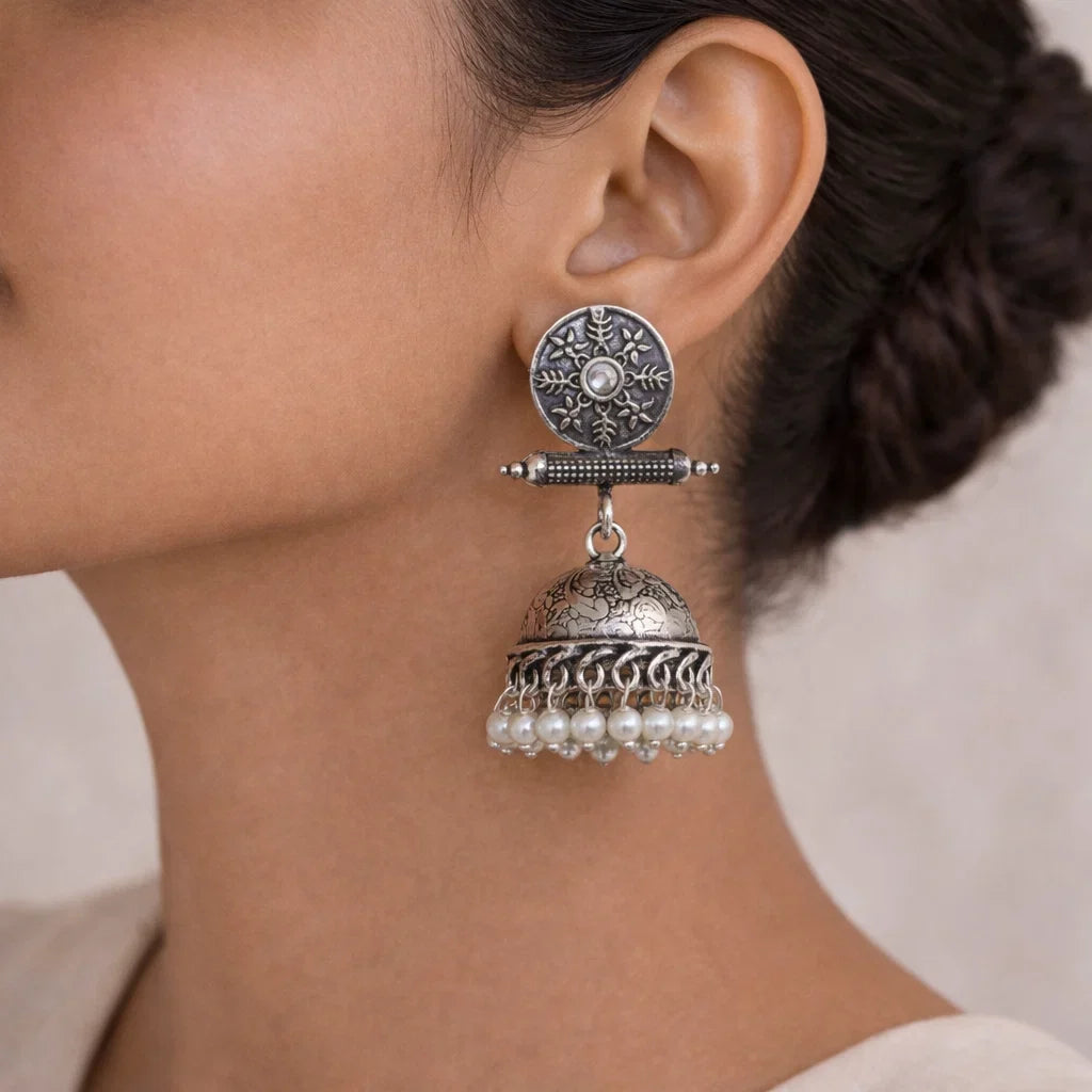 Charmbell earrings (White) Dazzle Dash Jhumki earring (White) Combo set