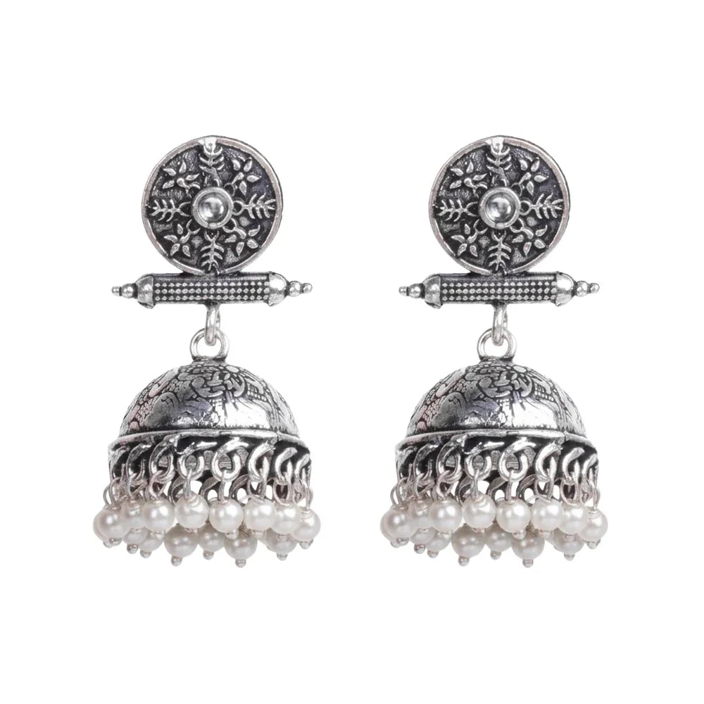 Charmbell earrings (White) Meena Manjari stone stud earrings (Silver) Combo set