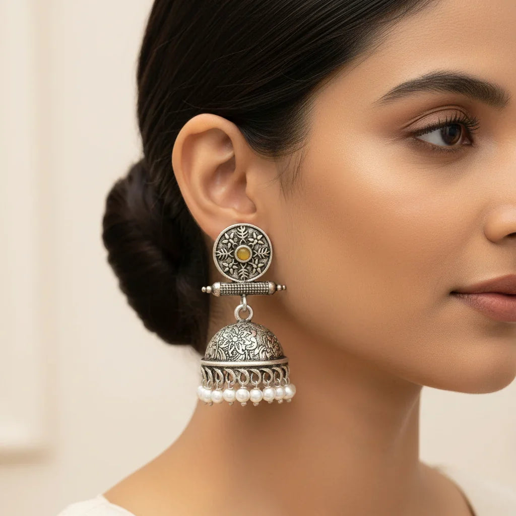Charmbell earrings (Yellow) Dazzle Dash Jhumki earring (Mint) Combo set
