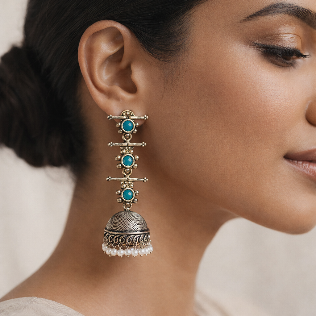 Dazzle Dash Jhumki earring (Red) Royal Triple Bell Layered Jhumka Earring (Green) Combo set