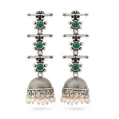 Dazzle Dash Jhumki earring (Black) Royal Triple Bell Layered Earring (Green) Combo set