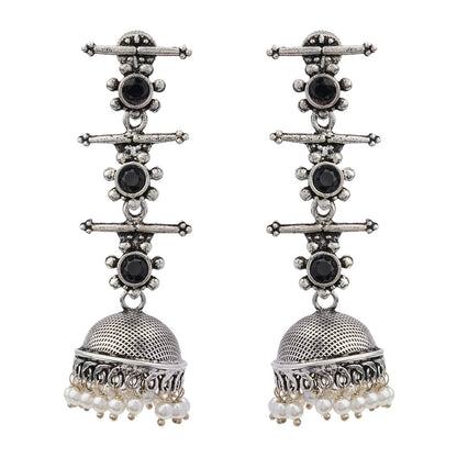 Royal Triple Bell Layered Jhumka Earring (Black) Rainbow rhine dangler earrings (Multicolored) Combo set