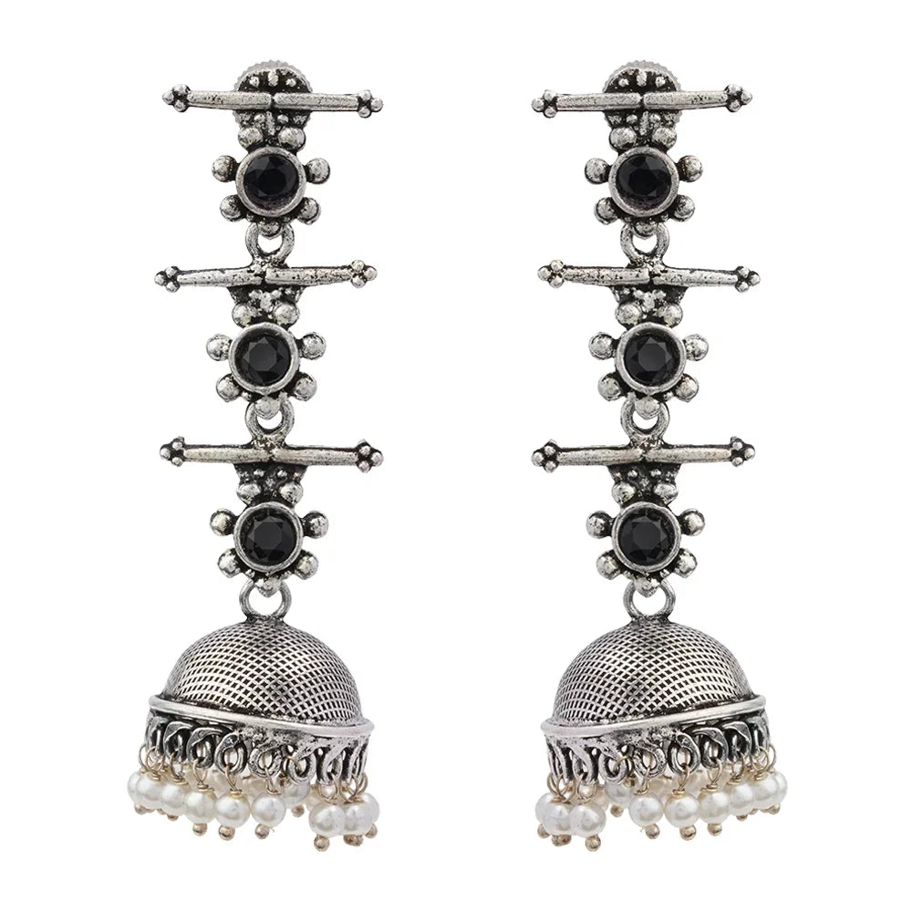 Royal Triple Bell Layered Jhumka Earring (Black) Dazzle Dash Jhumki earring (Multicolored) Combo set