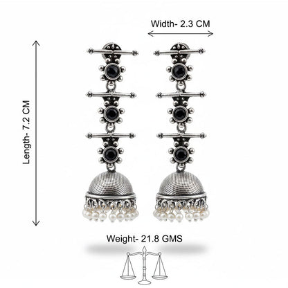 Royal Triple Bell Layered Jhumka Earring (Black) Jharokha stone studded jhumki earring (White) Combo set