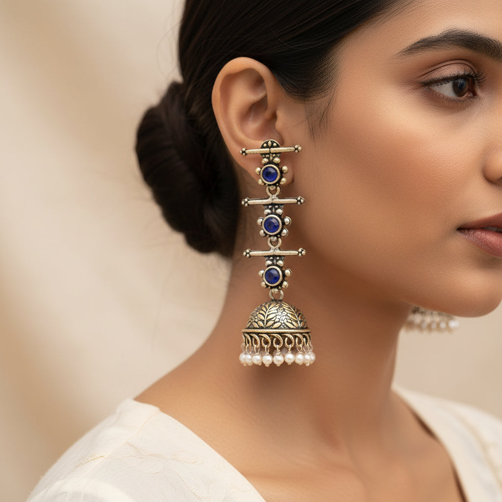 StylishKudi Oxidised Silver Jhumki&Stud Earring ComboSet for Women&girl