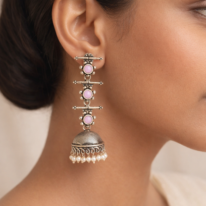 Dazzle Dash Jhumki earring (Multicolored)&Royal Triple Bell Layered Jhumka Earring (Baby Pink) Combo set
