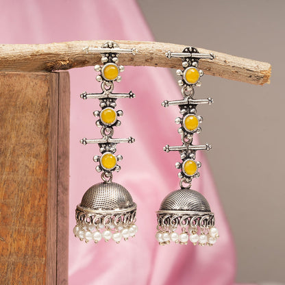 Royal Triple Bell Layered Jhumka Earring (Yellow)